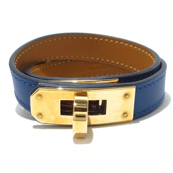 Auth HERMES Mini Kelly Double Tour - Blue Rose Gold Veau Swift Hardware W - Picture 1 of 6